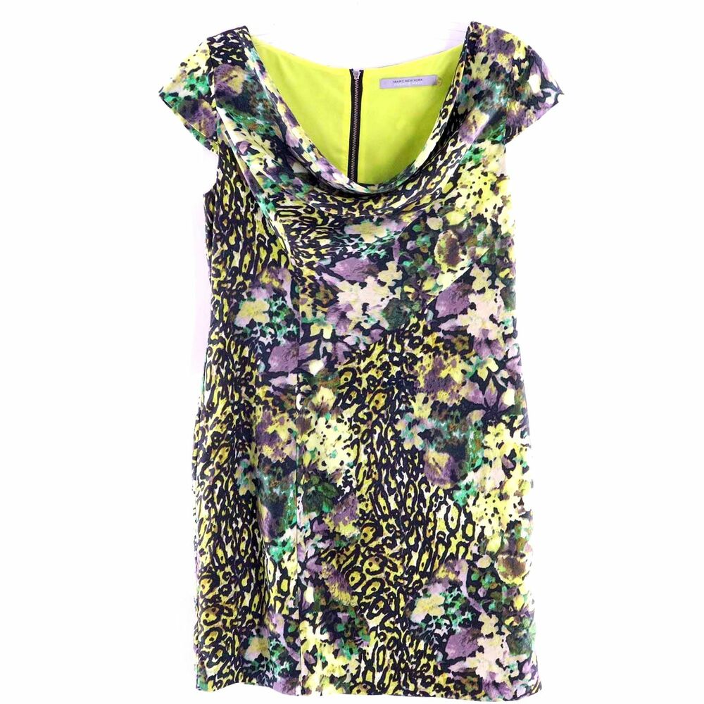 Marc New York Dress Women 10 Green Leopard Abstract Print Sheath Lined Zipper
